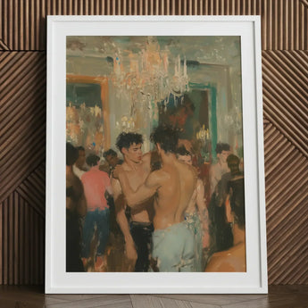Party Animals - Luxe Vintage Circuit Gays Art Print / Canvas White-framed Artwork Lively Impressionistic Scene Shirtless Men Opulent
