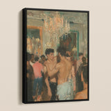 Party Animals - Sweaty Gay Lovers Framed Canvas, Oil Painting Group Men Shirtless Indoor Chandelier