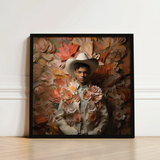 Framed Portrait Man White Cowboy Hat Light-colored Jacket Femme Gay, Dandy Afroamerican Outlaw’s, Spirit’s Queer