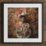Pascal - Black Gay Femboy Cowboy Art Print / Canvas Framed Portrait Young Man White Hat Light-colored Femme, Dandy Afroamerican Outlaw’s,