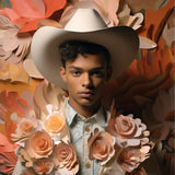 Pascal - Black Gay Femboy Cowboy Art Print / Canvas Hat Wide Brim Light Beige Color Made Femme, Dandy Afroamerican Outlaw’s, Spirit’s Queer