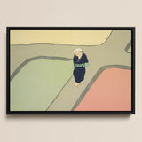 Path Through the Fields - Kamisaka Sekka Art Print / Canvas Black-framed Artwork Stylized Figure Dark Blue Kimono Patterned Sekka’s, Visual