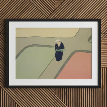 Path Through the Fields - Kamisaka Sekka Art Print / Canvas Black-framed Stylized Illustration Figure Dark Blue Sekka’s, Visual Haiku Prints