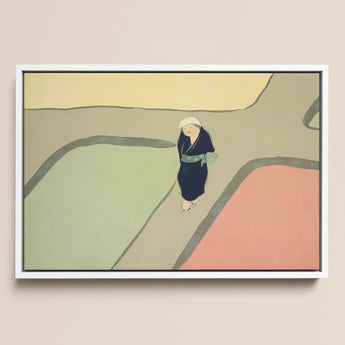 Path Through the Fields - Kamisaka Sekka Art Print / Canvas Framed Artwork Stylized Figure Dark Blue Attire White Kamisaka Sekka’s Path,