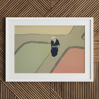 Path Through the Fields - Kamisaka Sekka Art Print / Canvas White-framed Artwork Stylized Figure Dark Blue Attire Patterned Kamisaka