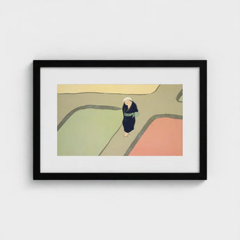 Path Through the Fields - Kamisaka Sekka Art Print / Canvas Black-framed Minimalist Illustration Figure Dark Blue Sekka’s, Visual Haiku