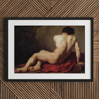 Patroclus - Jacques-louis David Greek Myth Art Print / Canvas Black Framed Nude Male Figure Painting Red Cloth, Ridge Engraved Prints