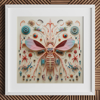 Peachy Queen - Alien Insect Taxonomy Art Print / Canvas, 12x12’’ / 31x31cm / White Frame / Matboard, Posters Prints & Visual Artwork, Toby