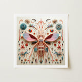 Peachy Queen - Alien Insect Taxonomy Art Print / Canvas Vibrant Intricately Crafted Papercraft Artwork Pink Blue Redefines Xenobiological,