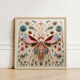 Framed Mixed-media Artwork Central Intricately Detailed Pink Blue Peachy Queen Redefines Xenobiological, Alien Species Taxonomy, Art Print