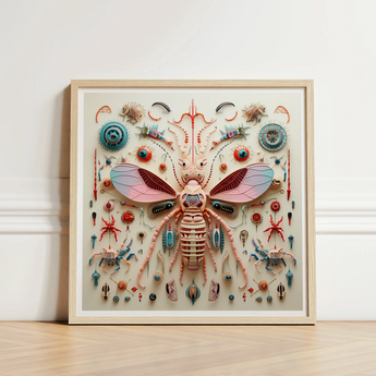 Framed Mixed-media Artwork Central Intricately Detailed Pink Beige Peachy Queen Redefines Xenobiological, Alien Species Taxonomy, Art Print