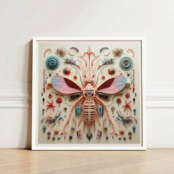 Framed Artwork Central Intricately Detailed Pink Beige Insect Peachy Queen Redefines Xenobiological, Alien Species Taxonomy, Art Print