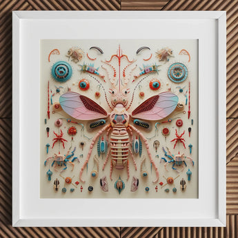 Peachy Queen - Alien Insect Taxonomy Art Print / Canvas Vibrant Intricately Crafted Mechanical Sculpture Pink Blue Redefines
