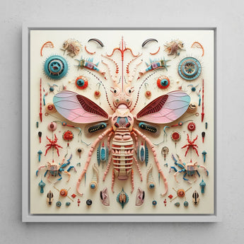 Peachy Queen - Alien Insect Taxonomy Art Print / Canvas Vibrant Intricately Crafted Mixed-media Artwork Central Pink Blue Redefines