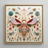 Peachy Queen - Alien Insect Taxonomy Art Print / Canvas Vibrant Intricately Crafted Papercut Artwork Central Pink Redefines Xenobiological,
