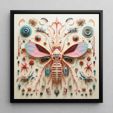 Peachy Queen - Alien Insect Taxonomy Art Print / Canvas Vibrant Intricately Crafted Three-dimensional Sculpture Pink Blue Redefines
