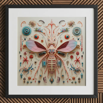 Peachy Queen - Alien Insect Taxonomy Art Print / Canvas Vibrant Intricately Designed Sculpture Pink Wings Segmented Redefines