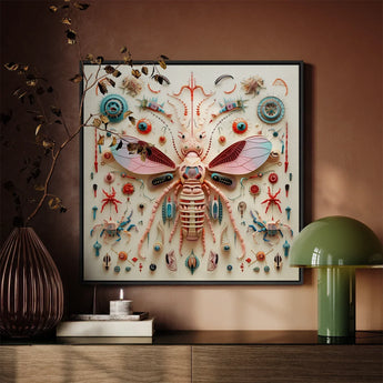 Peachy Queen - Alien Insect Taxonomy Art Print / Canvas Vibrant Intricately Detailed Insect-themed Artwork Central Pink Teal Redefines