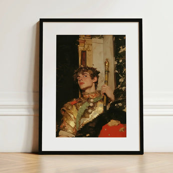 Peeking - Royal Gay Renaissance Art Print / Canvas Black-framed Portrait Young Man Ornate Gold-embroidered, Revival Prints