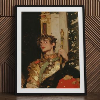 Peeking - Royal Gay Renaissance Art Print / Canvas Black-framed Young Man Ornate Golden Armor, Revival Prints
