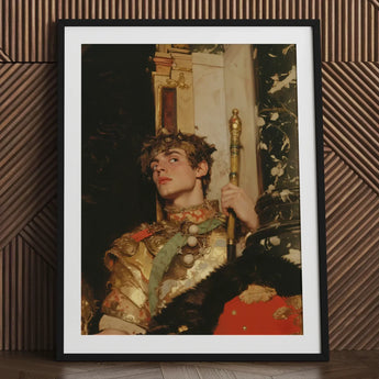 Peeking - Royal Gay Renaissance Art Print / Canvas Black-framed Young Man Ornate Golden Armor, Revival Prints