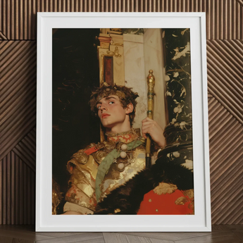 Peeking - Royal Gay Renaissance Art Print / Canvas White-framed Portrait Young Man Ornate Golden Armor, Revival Prints