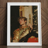 Peeking - Royal Gay Renaissance Art Print / Canvas White-framed Portrait Young Man Ornate Golden Armor, Revival Prints