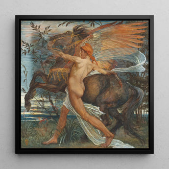 Pegasus - Walter Crane Art Print / Canvas Black-framed Classical Painting Winged Figure Motion, Understood, Creature’s Umber-and-sienna