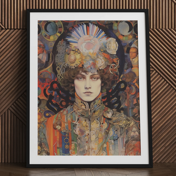 Pepper - Psychedelische Godinnenkunstprint / Canvas, 24x32’’ / 61x81cm / Zwart Frame / Passe-partout, Posters, Prints & Visuele Kunstwerken, Toby Leon