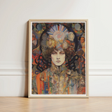 Vibrant Intricately Detailed Art Nouveau-style Portrait Print Light Psychedelic Realms Untold, Cosmic Empress