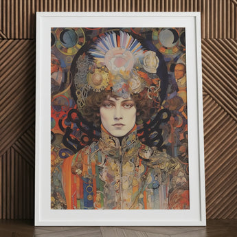 Pepper - Psychedelic Goddess Art Print / Canvas Vibrant Intricately Detailed White Frame Ornate Realms Untold, Cosmic Empress, Prints