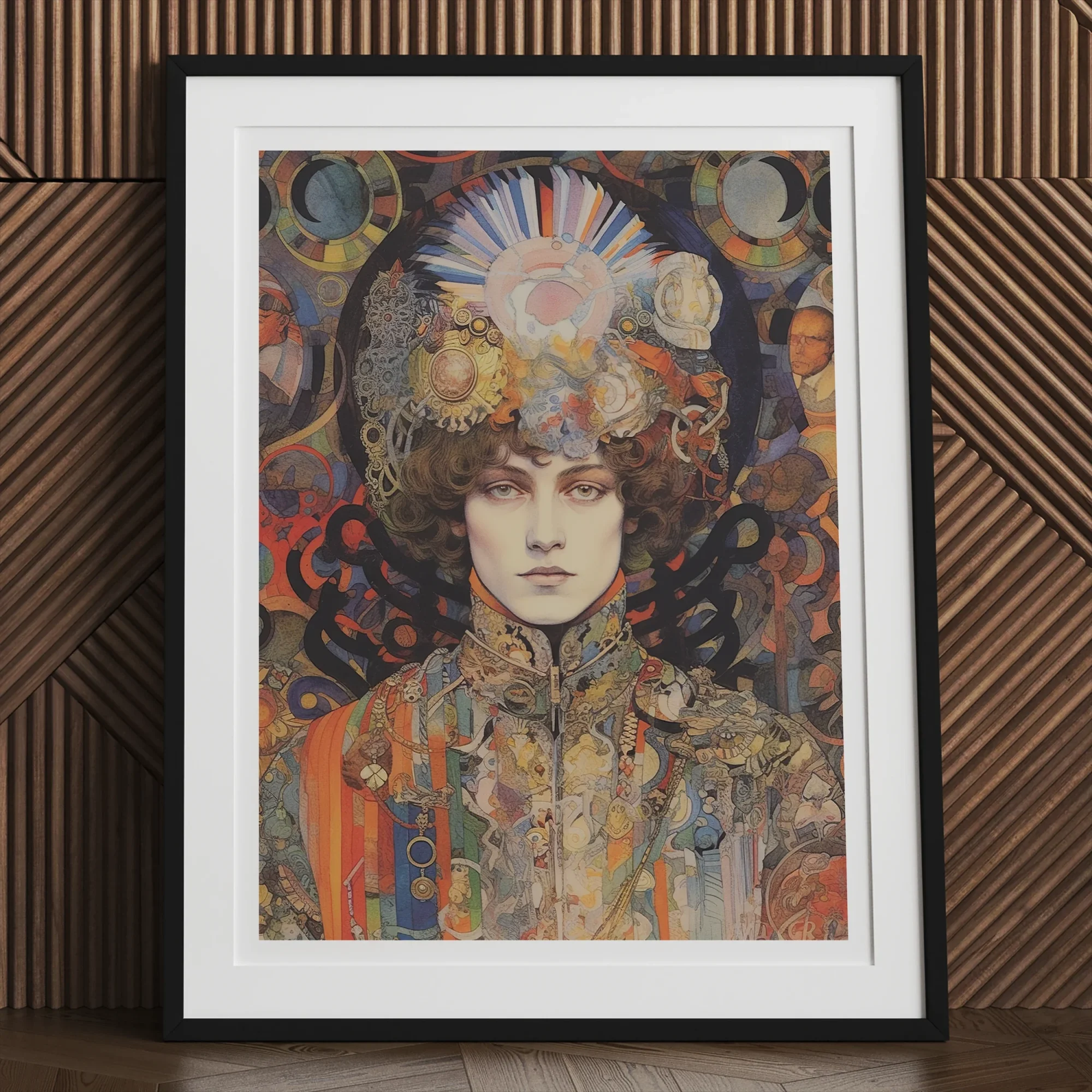 Pepper - Psychedelic Goddess Art Print, Framed Portrait Painting Person Elaborate Colorful Headdress Ornate