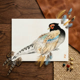 Peregrine Falcon - Kono Bairei Meiji Era Bird Art Print / Canvas Detailed Watercolor Painting Pheasant Black Red Iridescent Blue Kōno