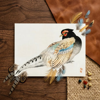 Peregrine Falcon - Kono Bairei Meiji Era Bird Art Print / Canvas Detailed Watercolor Painting Pheasant Black Red Iridescent Blue Kōno