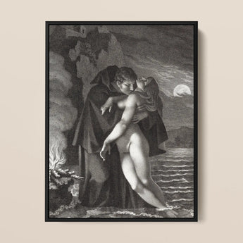 Phrosine and Melidore - Pierre Paul Prud’hon Art Print / Canvas Black-framed Monochrome Print Romantic Embrace Two Figures Water Prud’hon