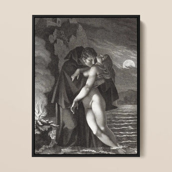 Phrosine and Melidore - Pierre Paul Prud’hon Art Print / Canvas Black-framed Monochrome Romantic Embrace Two Figures Water Composes