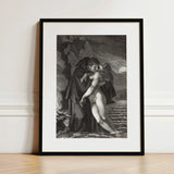 Phrosine and Melidore - Pierre Paul Prud’hon Art Print / Canvas Black-framed Monochrome Two Figures Intimate Embrace Composes Tragedy,