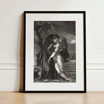 Phrosine and Melidore - Pierre Paul Prud’hon Art Print / Canvas Black-framed Monochrome Two Figures Intimate Embrace Composes Tragedy,