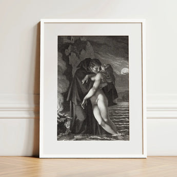 Phrosine and Melidore - Pierre Paul Prud’hon Art Print / Canvas Black-and-white Framed Romantic Embrace Two Figures Moonlit Composes
