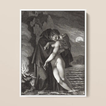 Phrosine and Melidore - Pierre Paul Prud’hon Art Print / Canvas Black-and-white Framed Romantic Scene Two Figures Moonlight Composes