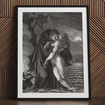 Phrosine and Melidore - Pierre Paul Prud’hon Art Print / Canvas Framed Black White Lithograph Cloaked Figure Nude Woman Composes Tragedy,