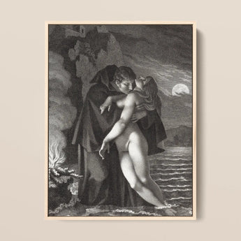 Phrosine and Melidore - Pierre Paul Prud’hon Art Print / Canvas Framed Black-and-white Romantic Embrace Moonlight Prud’hon Composes