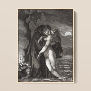 Phrosine and Melidore - Pierre Paul Prud’hon Art Print / Canvas Framed Black-and-white Romantic Embrace Moonlight Composes Tragedy, White