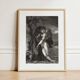 Phrosine and Melidore - Pierre Paul Prud’hon Art Print / Canvas Framed Black-and-white Romantic Scene Encased Light Wood Composes Tragedy,