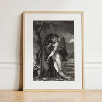 Phrosine and Melidore - Pierre Paul Prud’hon Art Print / Canvas Framed Black-and-white Romantic Scene Encased Light Wood Composes Tragedy,