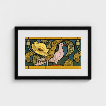 Pigeon et Pavots - Maurice Pillard Verneuil Art Print / Canvas Framed Stylized Pink Dove Orange Beak, Verneuil’s Feathered Muse, Nouveau’s