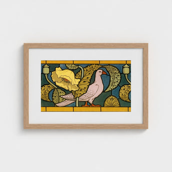 Pigeon et Pavots - Maurice Pillard Verneuil Art Print / Canvas Framed Stylized Pink Dove Orange Beak, Verneuil’s Feathered Muse, Nouveau’s