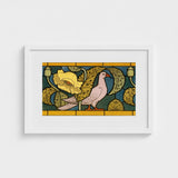 Pigeon et Pavots - Maurice Pillard Verneuil Art Print / Canvas Stained Glass-style Artwork Pink Dove Orange Beak Perched, Verneuil’s