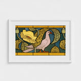Pigeon et Pavots - Maurice Pillard Verneuil Art Print / Canvas Framed Nouveau-style Pale Pink Dove Orange, Verneuil’s Feathered Muse,