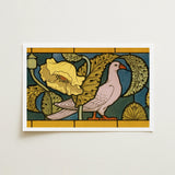 Pigeon et Pavots - Maurice Pillard Verneuil Art Print / Canvas Framed Nouveau-style Postcard Pale Pink Dove Orange, Verneuil’s Feathered